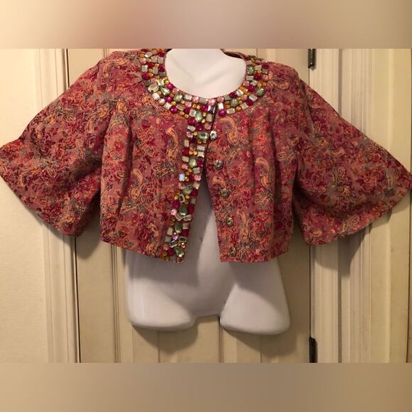 Pink paisley  M shirt Blazer with bling - fabric has a sheen to it - Picture 1 of 10